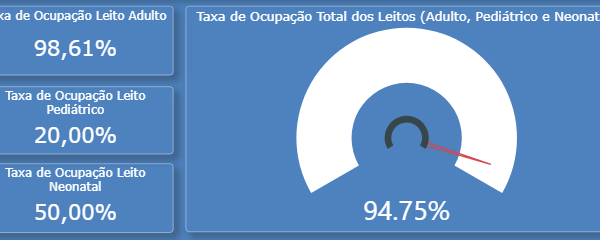 Gráfico mostra ocupação de 98,61% dos leitos ocupados para adultos na rede pública.